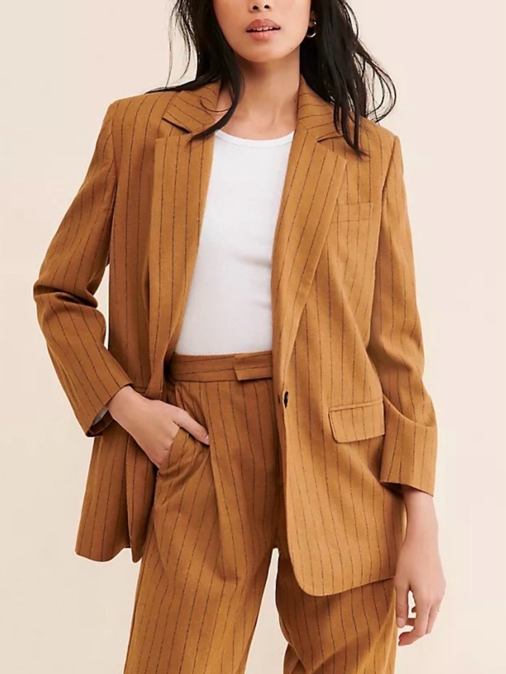 Madewell Oversized Caramel/Tan Pinstripe Wool Blazer; Fits XS/S